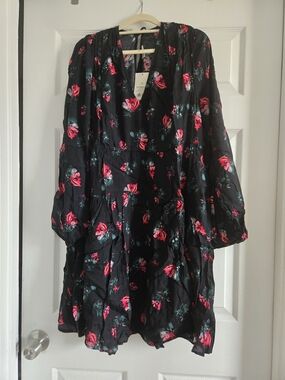 A New Day Black Floral Dress with Pink Roses